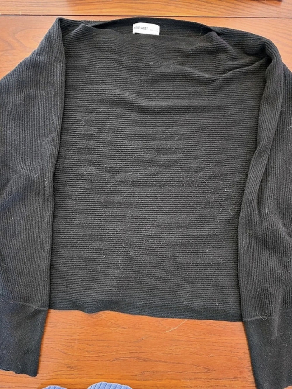 Nine West Black Ribbed Boatneck Pullover Sweater Black Knit Shrug